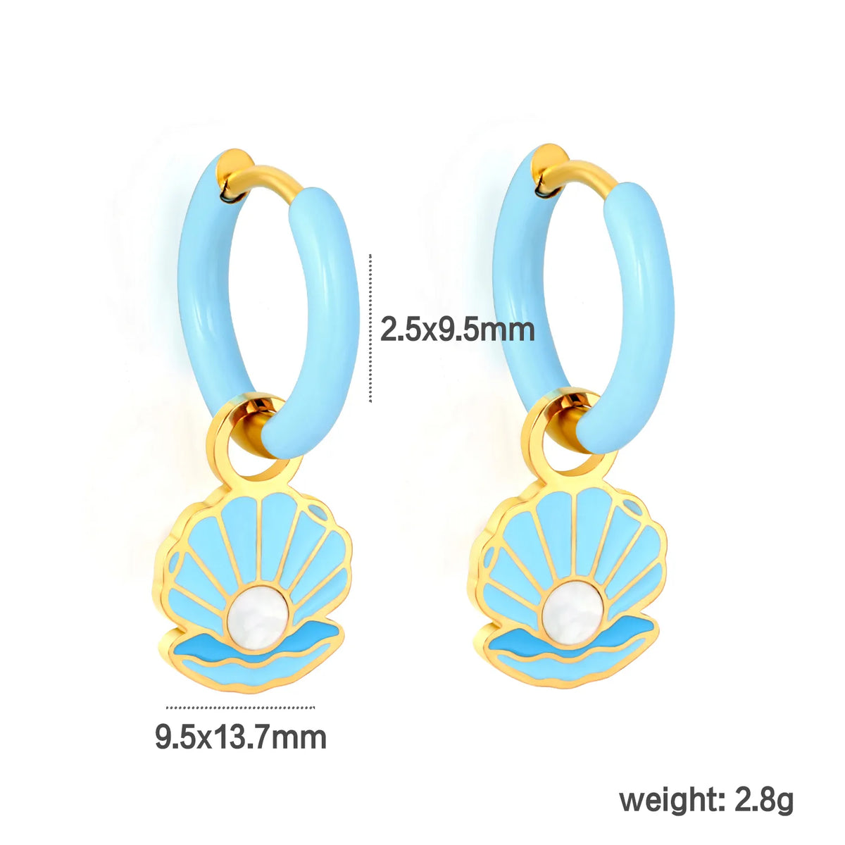 Blue Seashell Drop Huggie Hoop Earrings | MOQ 12 | Summer Beach Earrings Wholesale