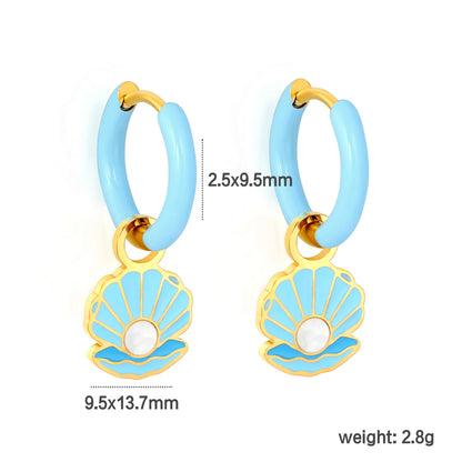 Blue Seashell Drop Huggie Hoop Earrings | MOQ 12 | Summer Beach Earrings Wholesale