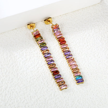 Earrings 5.83mm rectangle white/mixed color diamonds 5.5cm gold/steel color