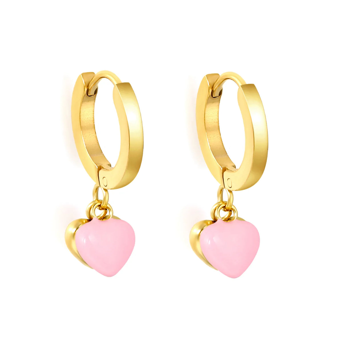 Colorful Heart Drop Huggie Hoop Earrings | MOQ 12 | 18K Gold Plated Stainless Steel Sweet Earrings Wholesale