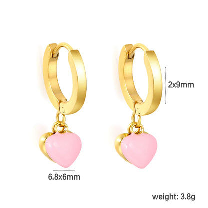 Colorful Heart Drop Huggie Hoop Earrings | MOQ 12 | 18K Gold Plated Stainless Steel Sweet Earrings Wholesale