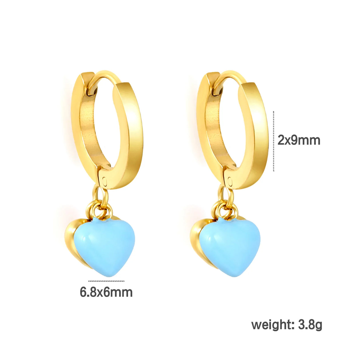 Colorful Heart Drop Huggie Hoop Earrings | MOQ 12 | 18K Gold Plated Stainless Steel Sweet Earrings Wholesale