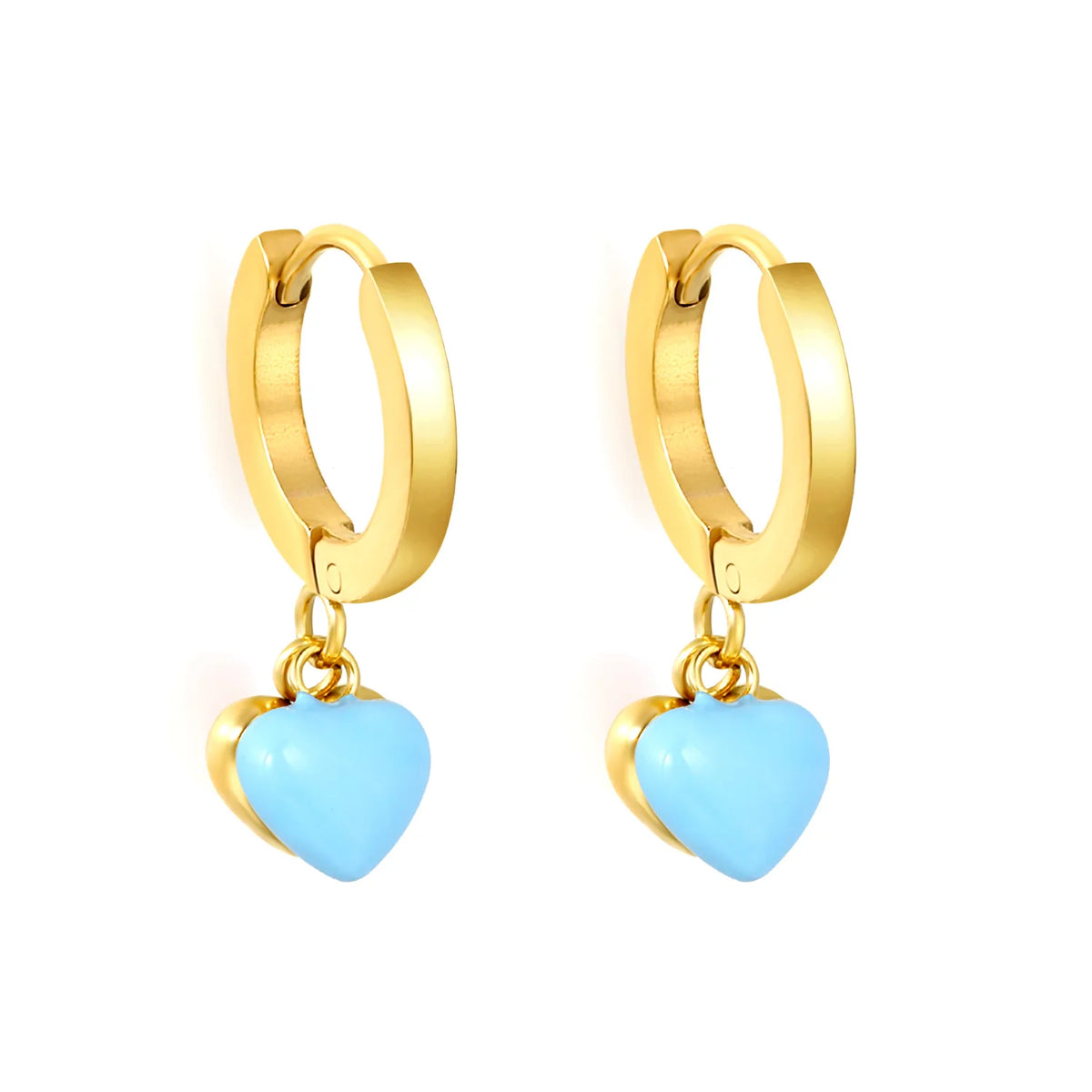 Colorful Heart Drop Huggie Hoop Earrings | MOQ 12 | 18K Gold Plated Stainless Steel Sweet Earrings Wholesale