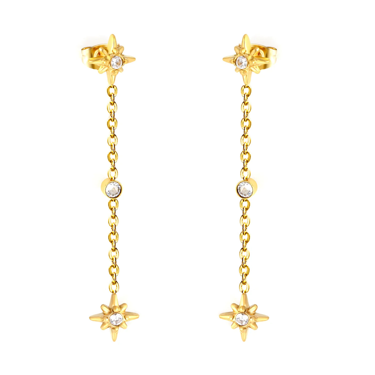 4 Styles Dainty CZ Long Chain Drop Stud Earrings | 18K Gold Plated Stainless Steel | Tassel Earrings Wholesale MOQ 12