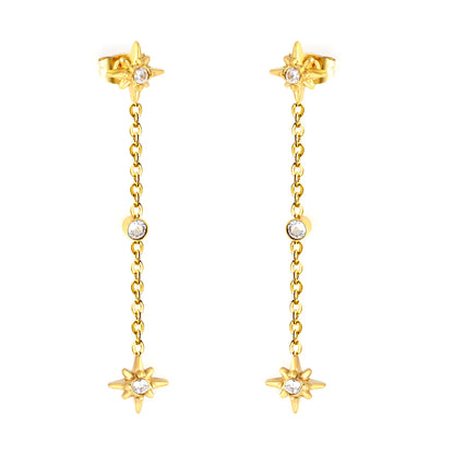 4 Styles Dainty CZ Long Chain Drop Stud Earrings | 18K Gold Plated Stainless Steel | Tassel Earrings Wholesale MOQ 12