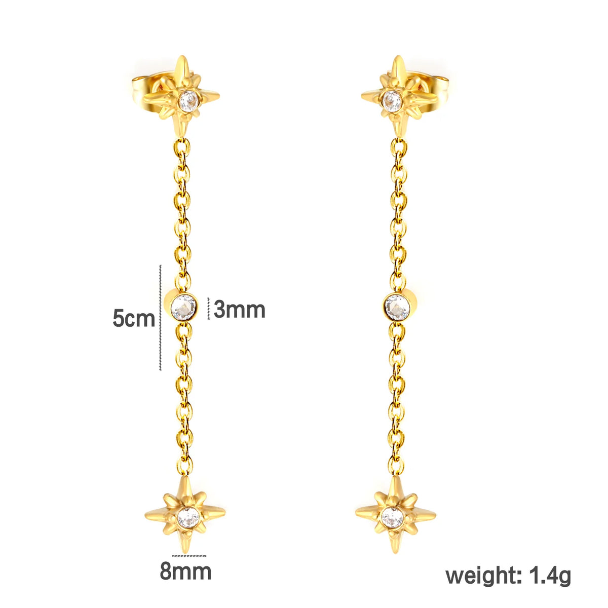 4 Styles Dainty CZ Long Chain Drop Stud Earrings | 18K Gold Plated Stainless Steel | Tassel Earrings Wholesale MOQ 12
