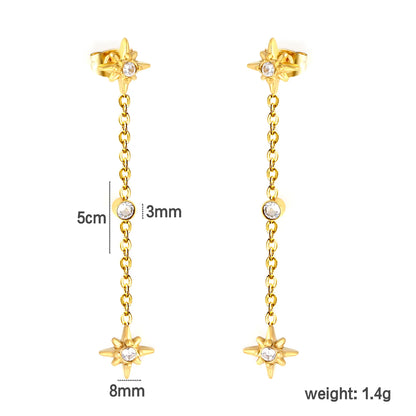 4 Styles Dainty CZ Long Chain Drop Stud Earrings | 18K Gold Plated Stainless Steel | Tassel Earrings Wholesale MOQ 12