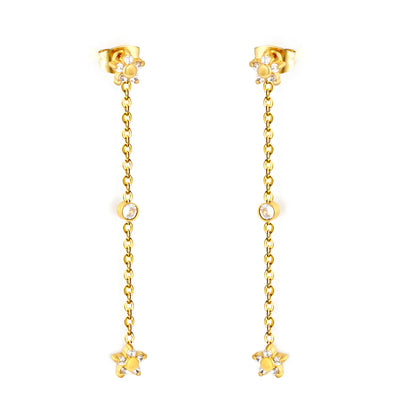 4 Styles Dainty CZ Long Chain Drop Stud Earrings | 18K Gold Plated Stainless Steel | Tassel Earrings Wholesale MOQ 12