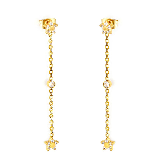 4 Styles Dainty CZ Long Chain Drop Stud Earrings | 18K Gold Plated Stainless Steel | Tassel Earrings Wholesale MOQ 12