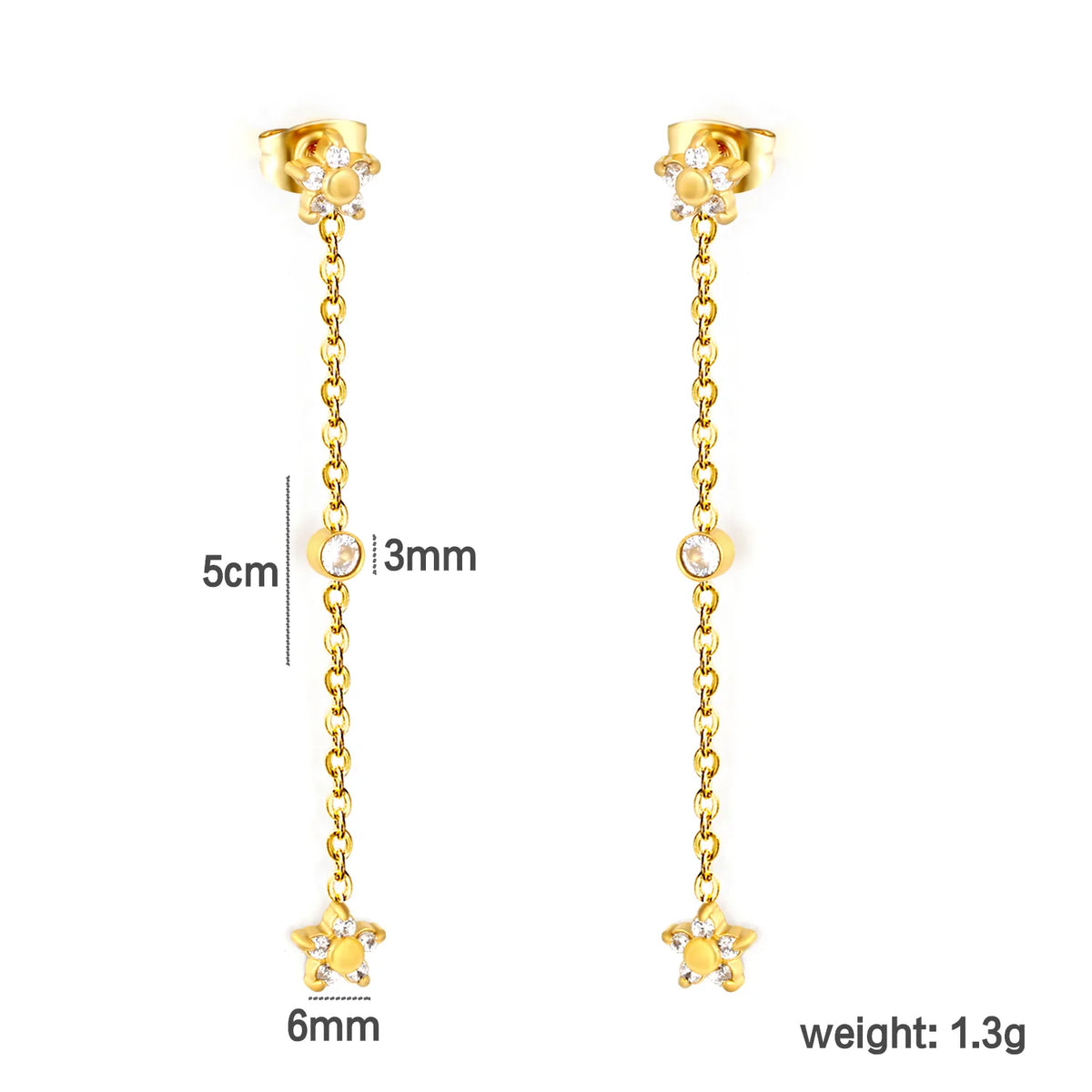 4 Styles Dainty CZ Long Chain Drop Stud Earrings | 18K Gold Plated Stainless Steel | Tassel Earrings Wholesale MOQ 12