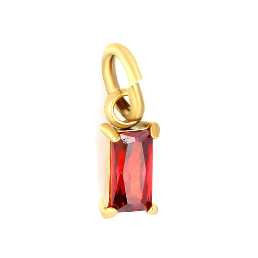 Red Rectangle Crystal Charm Accessory Gold Prong Set Gemstone Pendant