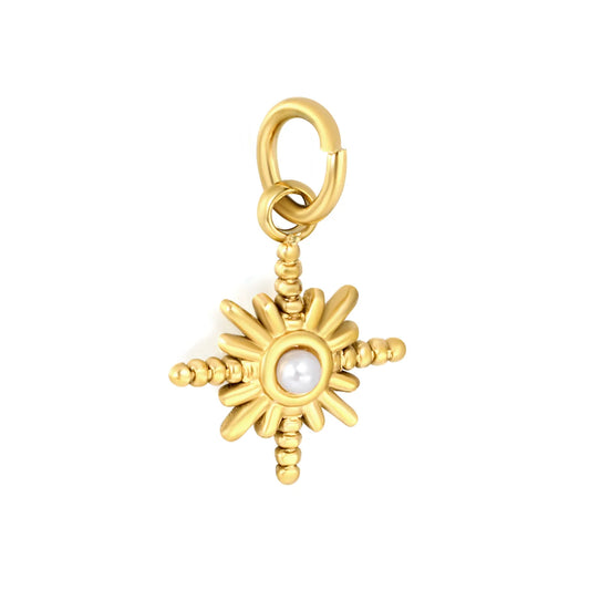 Boho Starburst Pearl Charm Accessory 18k gold plated Sun Shape Pendant