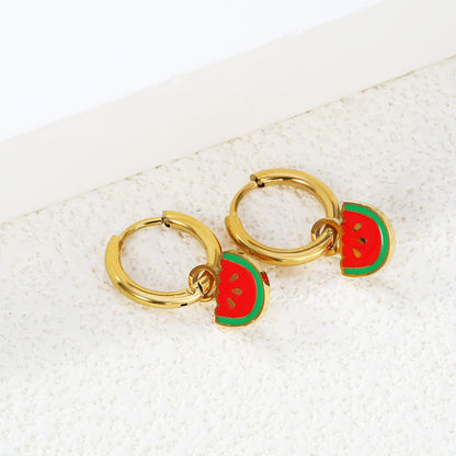 2*10mm circle + 9*10.6mm watermelon with red drop earrings gold color