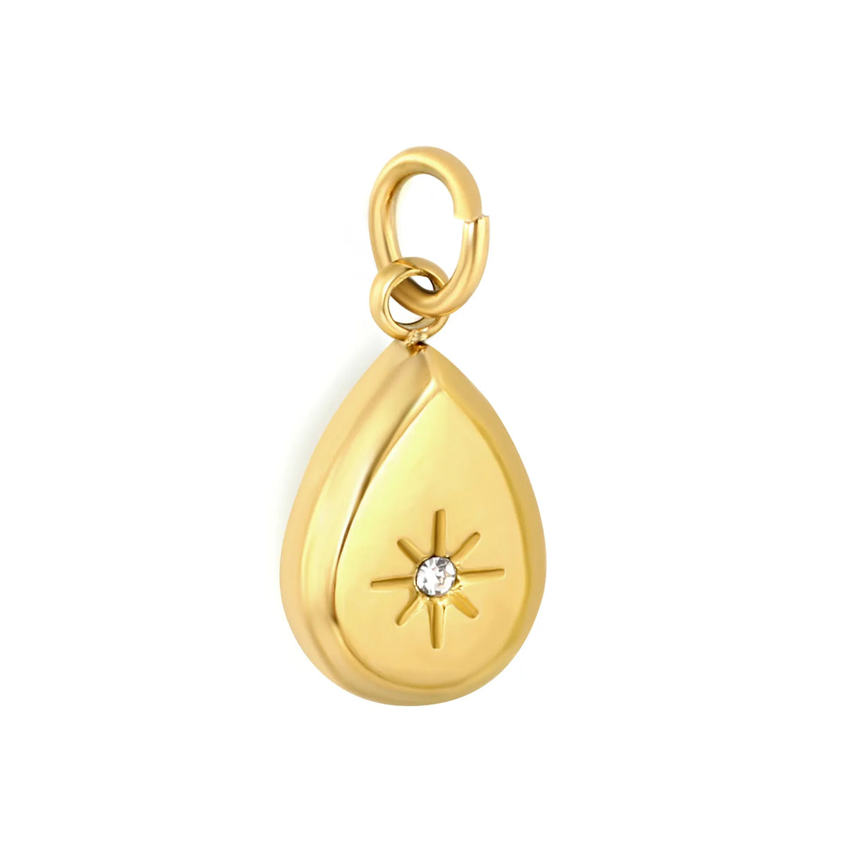 Teardrop Starburst Crystal Charm 18K Gold Plated Stainless Steel Pendant