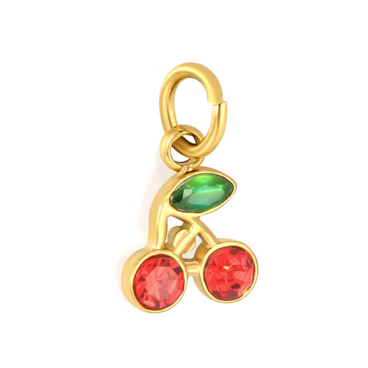 Sparkly Cherry Fruit Charm Accessory 18K Gold Plated Crystal Pendant