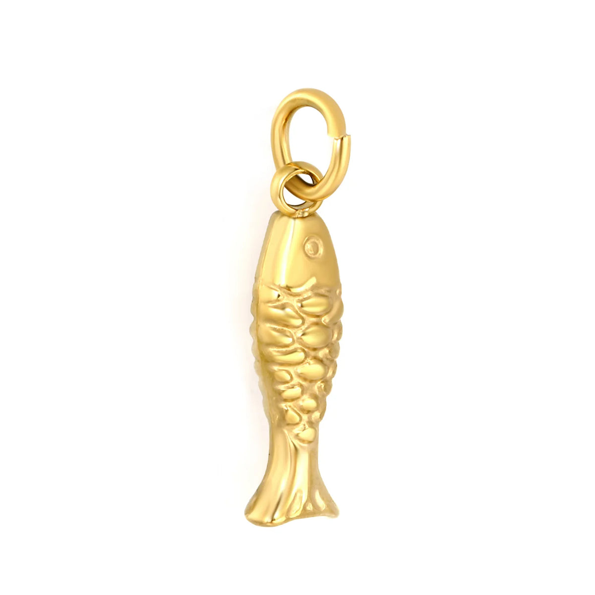 Embossed Scaled Fish Charm 18K Gold Plated Stainless Steel Pendant