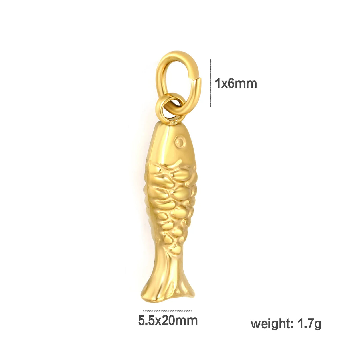 Embossed Scaled Fish Charm 18K Gold Plated Stainless Steel Pendant