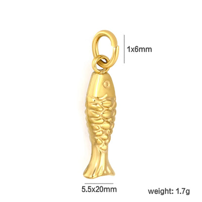 Embossed Scaled Fish Charm 18K Gold Plated Stainless Steel Pendant