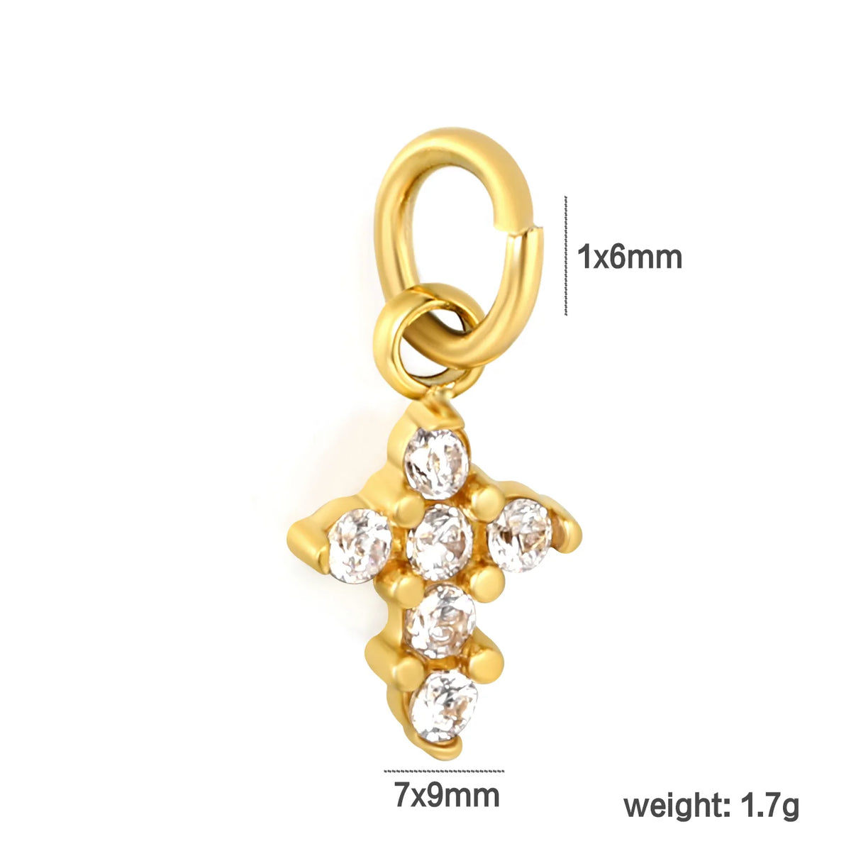 Sparkling Crystal Paved Cross Charm 18K Gold Plated Stainless Steel Pendant