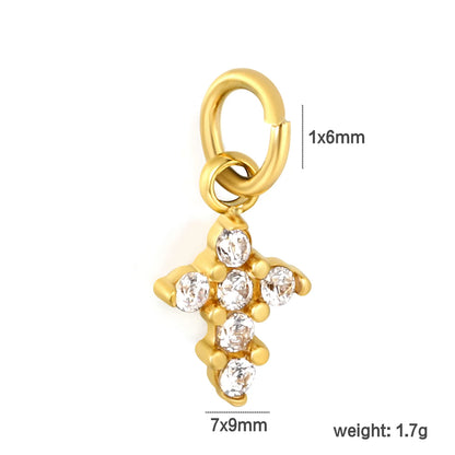 Sparkling Crystal Paved Cross Charm 18K Gold Plated Stainless Steel Pendant