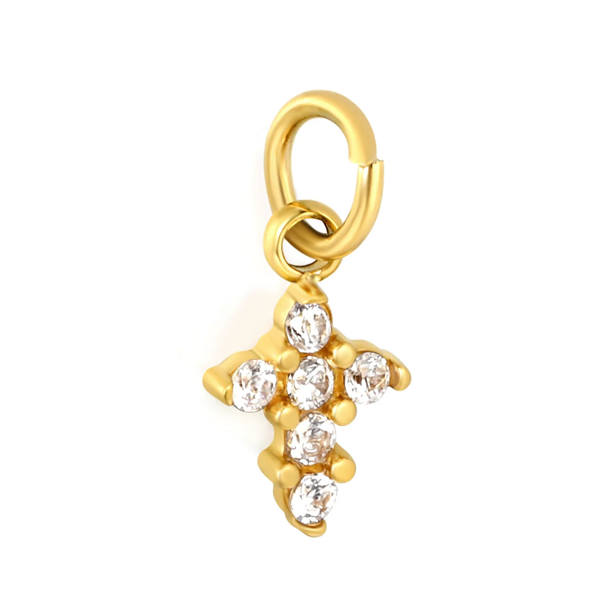 Sparkling Crystal Paved Cross Charm 18K Gold Plated Stainless Steel Pendant
