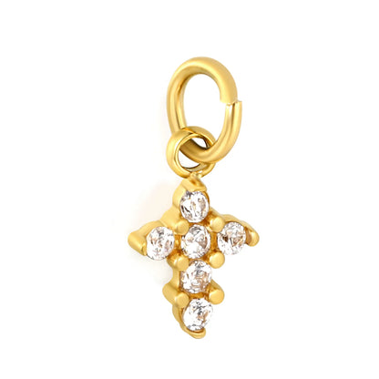 Sparkling Crystal Paved Cross Charm 18K Gold Plated Stainless Steel Pendant