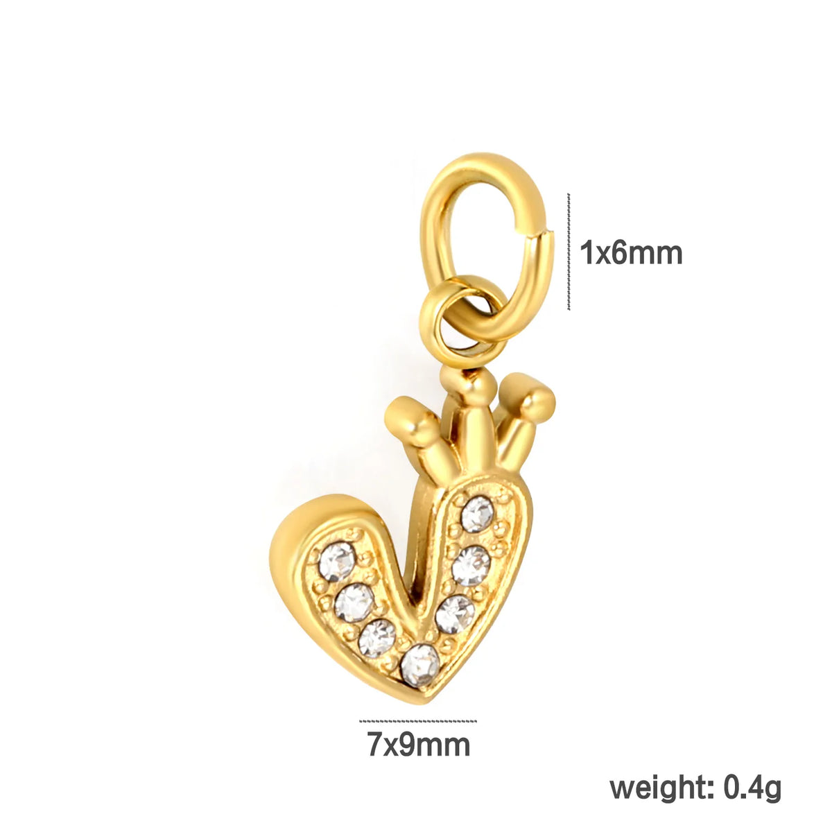 Crowned Heart Charm with Inlaid Clear Crystals 18K Gold Plated Stainless Steel Pendant