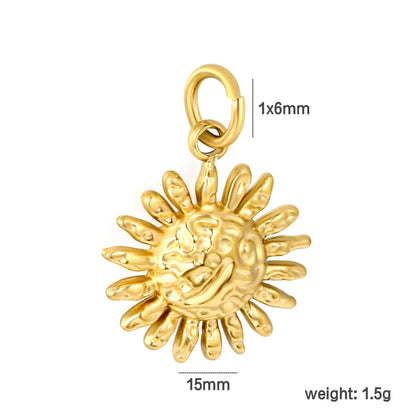 Hammered Sun Face Charm 18K Gold Plated Stainless Steel Pendant