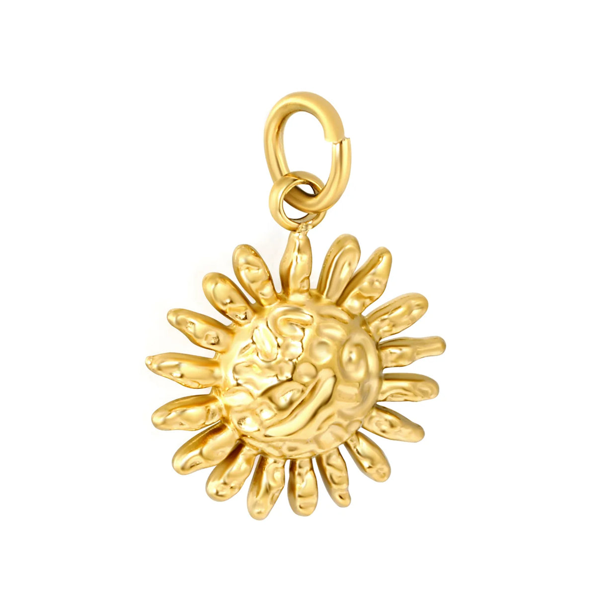 Hammered Sun Face Charm 18K Gold Plated Stainless Steel Pendant