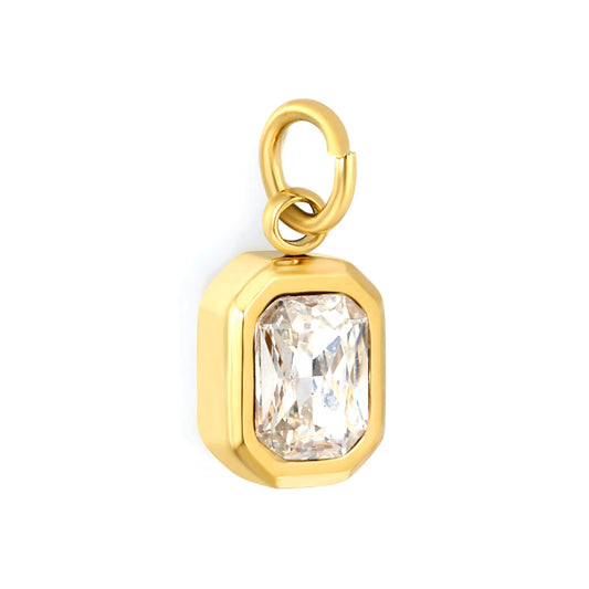 Octagon Frame Clear Baguette Crystal Charm Accessory Solid Gold Tone Pendant