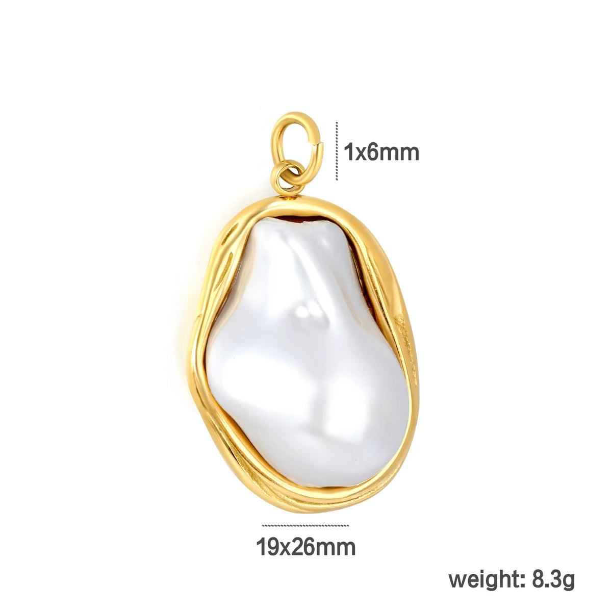 Wrapped Baroque Pearl Charm 18K Gold Plated Stainless Steel Pendant