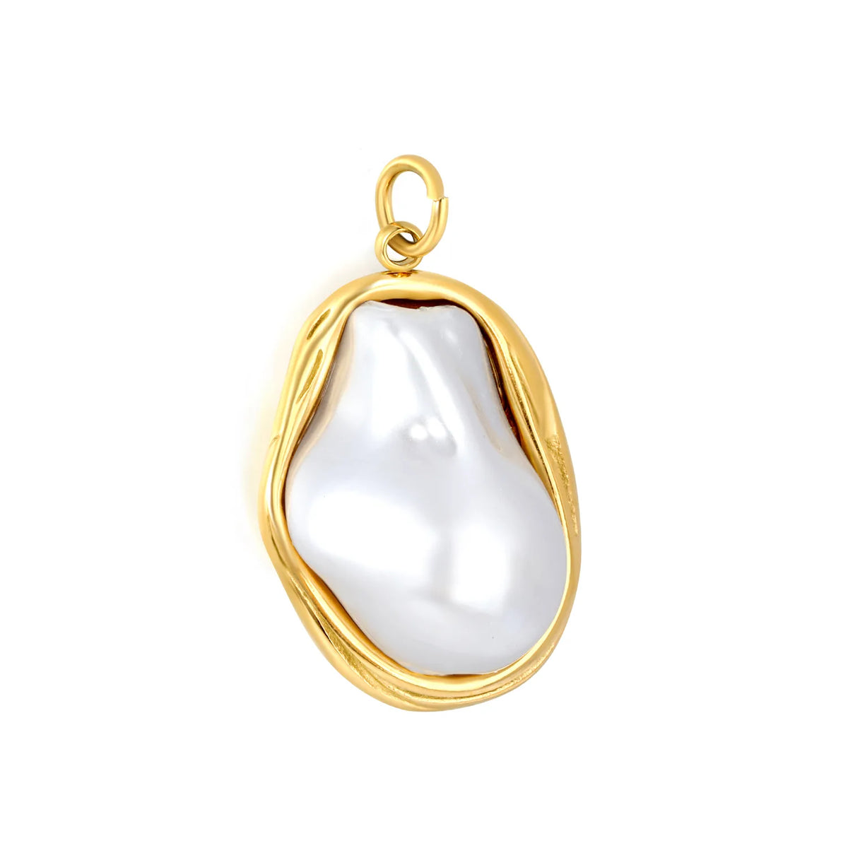 Wrapped Baroque Pearl Charm 18K Gold Plated Stainless Steel Pendant