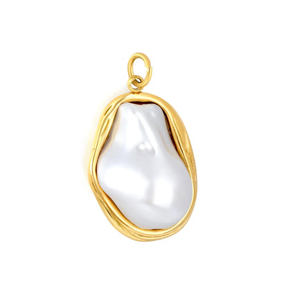 Wrapped Baroque Pearl Charm 18K Gold Plated Stainless Steel Pendant