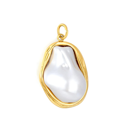Wrapped Baroque Pearl Charm 18K Gold Plated Stainless Steel Pendant