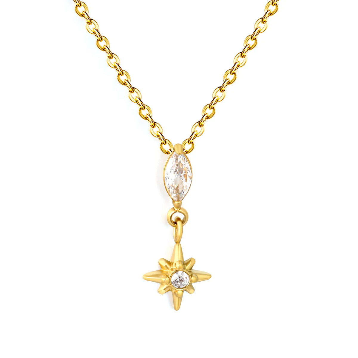 Celestial North Star Marquise CZ Rolo Chain Necklace | | 18K Gold Plated | MOQ 12