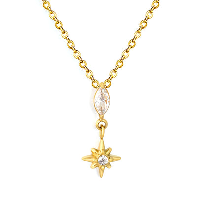 Celestial North Star Marquise CZ Rolo Chain Necklace | | 18K Gold Plated | MOQ 12
