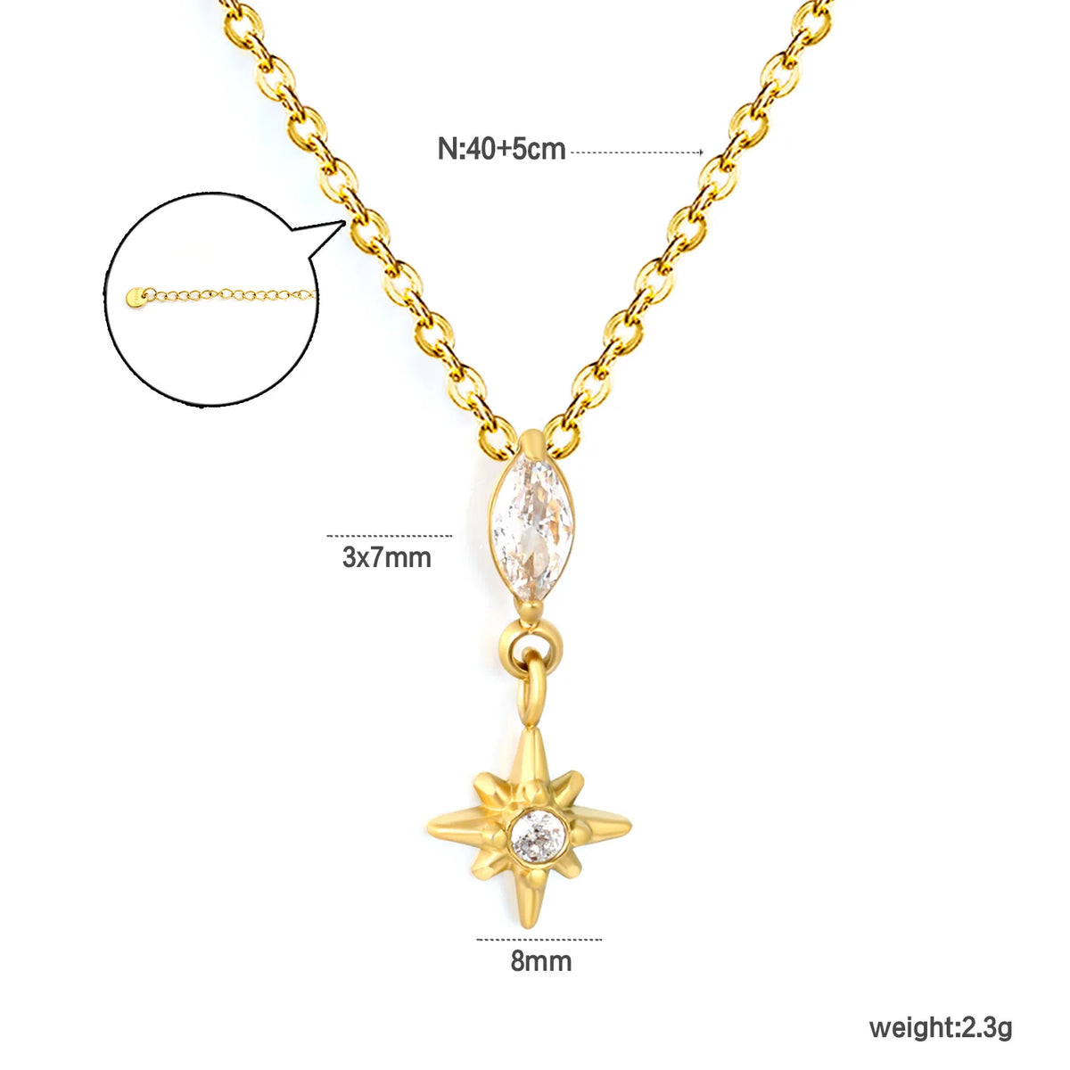 Celestial North Star Marquise CZ Rolo Chain Necklace | | 18K Gold Plated | MOQ 12