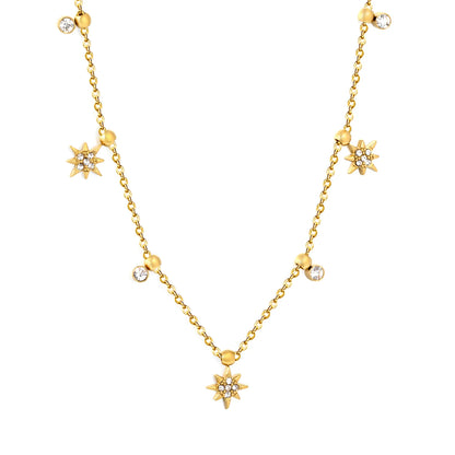 18K Gold Plated Star & Round CZ Mixed Charms Design Chain Necklace | 18K Gold Plated | MOQ 12