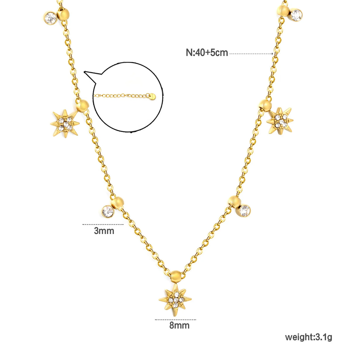 18K Gold Plated Star & Round CZ Mixed Charms Design Chain Necklace | 18K Gold Plated | MOQ 12