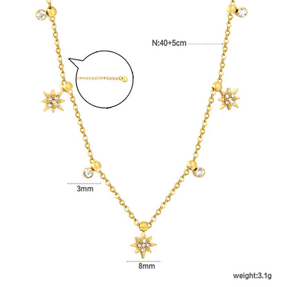 18K Gold Plated Star & Round CZ Mixed Charms Design Chain Necklace | 18K Gold Plated | MOQ 12