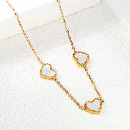10.7*10mm beaded edge heart-shaped sticky white shell necklace 40+5cm+6mm round plate Gold color