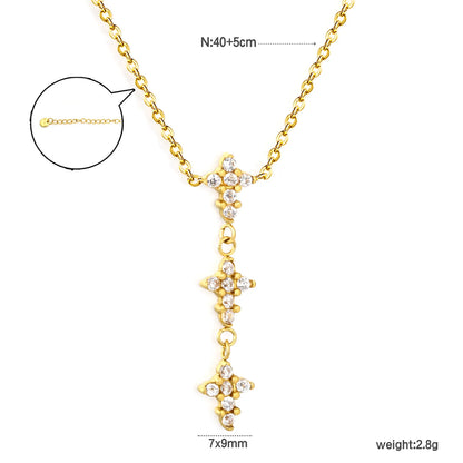 Vertical Cross Paved CZ Pendant Rolo Chain Necklace | Dainty Drop Cross Design | Wholesale MOQ 12
