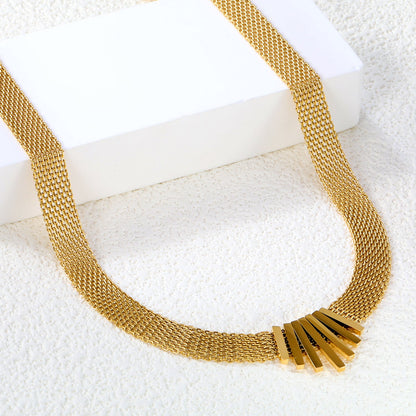 22*18mm black oil drop/golden long and short vertical bar accessories 8mm mesh chain necklace 40+5cm+6mm round plaque gold color