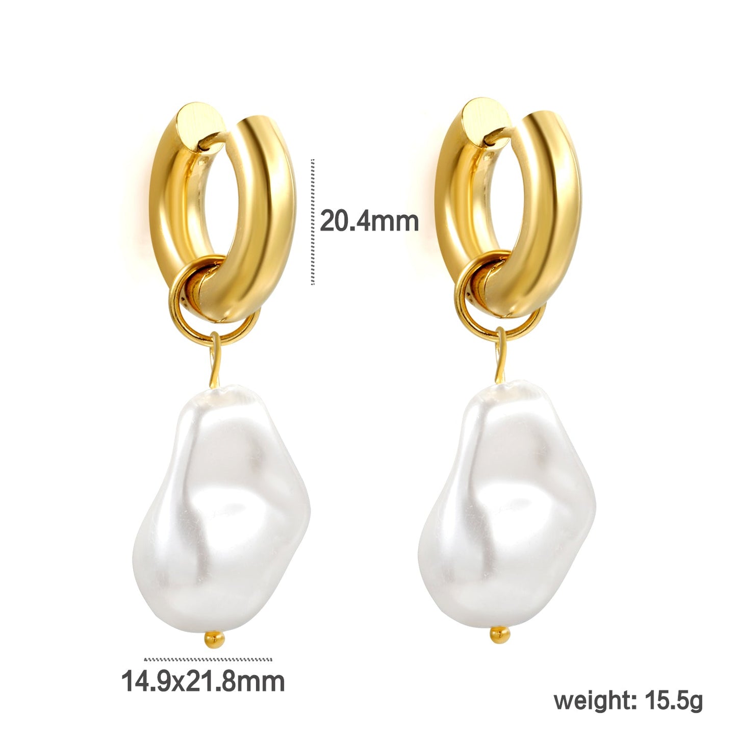 5*20.4mm Round with Shaped White Pearl Stud Earrings 14.9*21.8mm