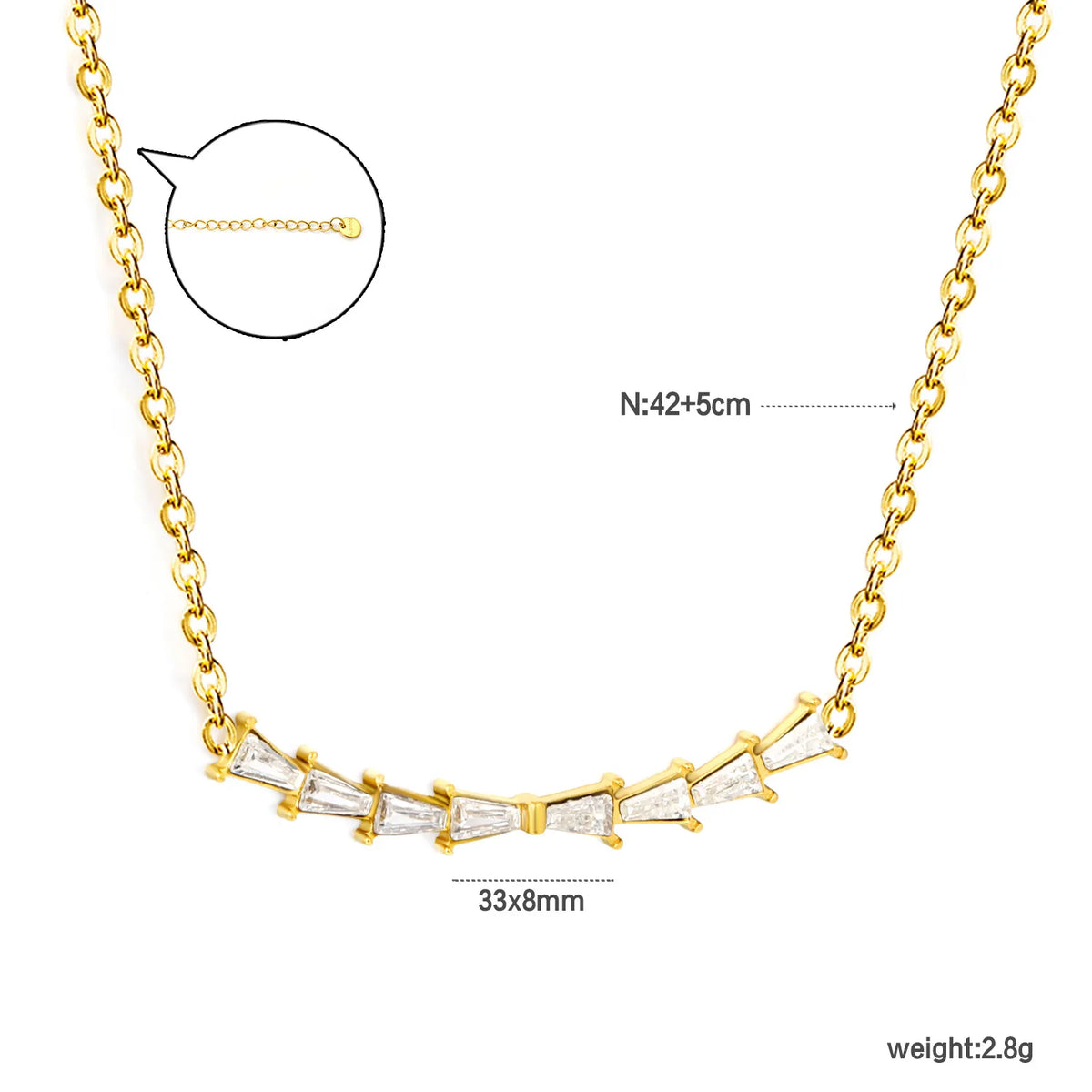 Horizontal Baguette Crystal Curved Bar Choker Necklace | Rolo Chain Statement Necklace | Wholesale MOQ 12