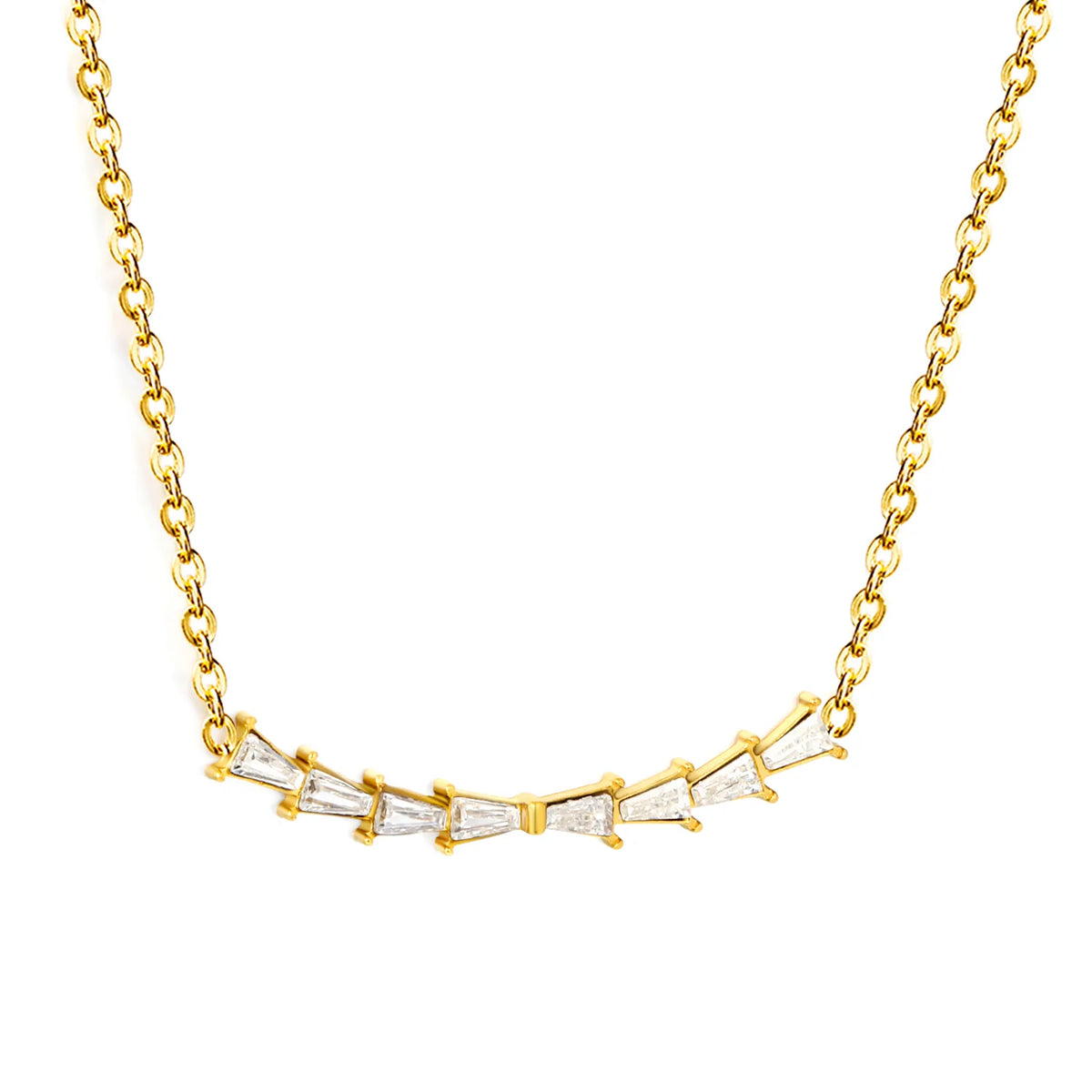 Horizontal Baguette Crystal Curved Bar Choker Necklace | Rolo Chain Statement Necklace | Wholesale MOQ 12