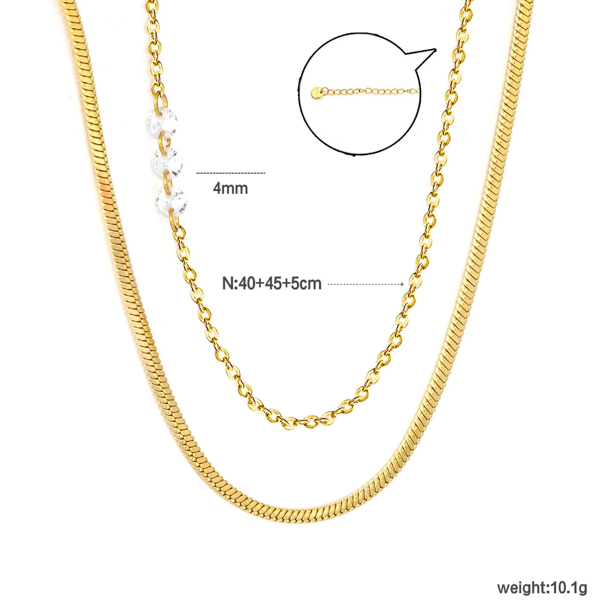 Stackable Double Layer Snake & Crystal Rolo Chain Necklace | Minimalist Layering Necklace MOQ 12