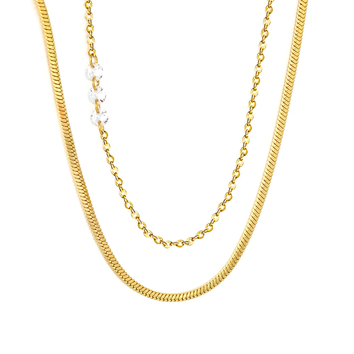Stackable Double Layer Snake & Crystal Rolo Chain Necklace | Minimalist Layering Necklace MOQ 12