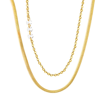 Stackable Double Layer Snake & Crystal Rolo Chain Necklace | Minimalist Layering Necklace MOQ 12