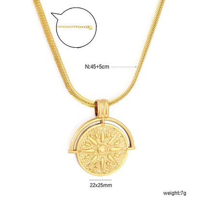 Vintage Boho Sunburst Rotatable Sun Disc Pendant Snake Chain Necklace | 18K Gold Plated | MOQ 12